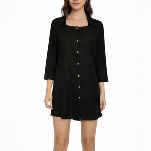 VTG GUESS JEANS Square Neck Button Down Mini Micro Holiday Shirt Dress